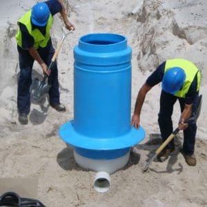 Smartstream Technology team installing Mini Pit for Sewerage management